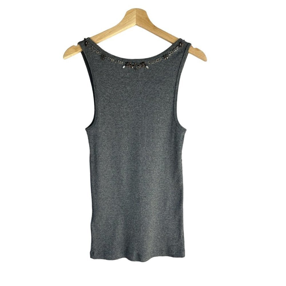 J. Crew Gray Sequin Trim Ribbed Tank Top Size Large - Picture 2 of 10